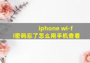 iphone wi-fi密码忘了怎么用手机查看